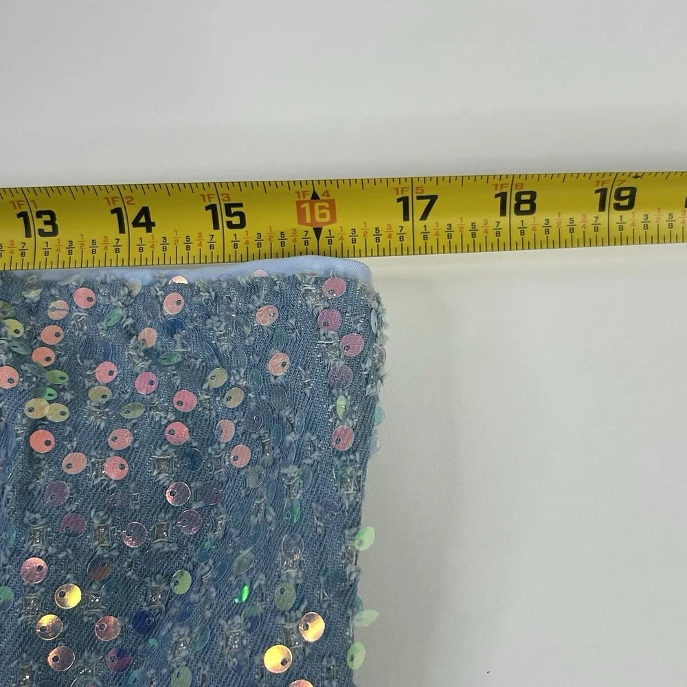 Superdown Claudia Sequin Denim Dress Mini Light Blue Strapless Womens L READ New - Picture 5 of 14